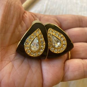 Ivana‎ Vintage Black Enamel with Brilliant Crystals Clip on Earrings